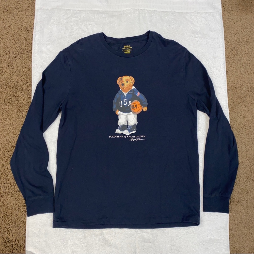 Polo Ralph Lauren L/S Shirt Bear USA Navy Blue Size L